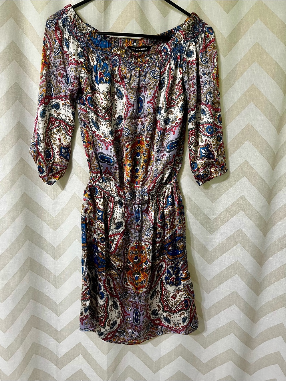 AKA New York Off-Shoulder Paisley Midi Dress in Multi-Color